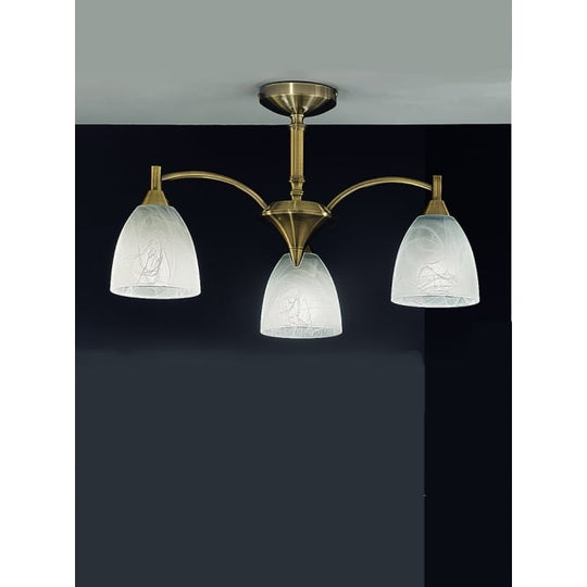 3 light bronze alabaster effect glass ceiling light