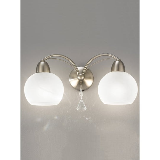 sating nickel finish crystal glass wall 2 light