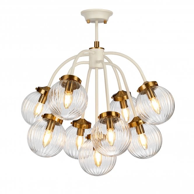 Cosmos 9 Light Pendant Cream Painted + Aged Brass Plated