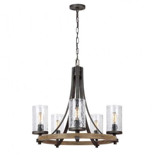 Angelo 5 Light Chandelier In Distressed Weathered Oak / Slate Grey Metal