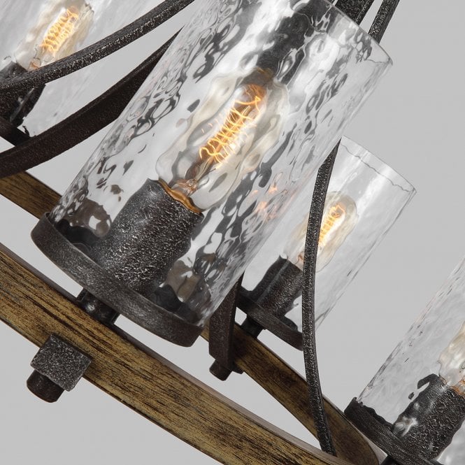 Angelo 5 Light Chandelier In Distressed Weathered Oak / Slate Grey Metal