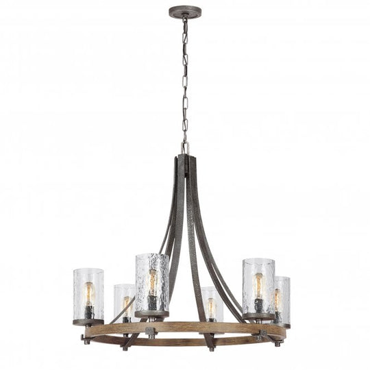 Angelo 6 Light Chandelier In Distressed Weathered Oak / Slate Grey Metal