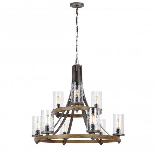 Angelo 9 Light Chandelier In Distressed Weathered Oak / Slate Grey Metal