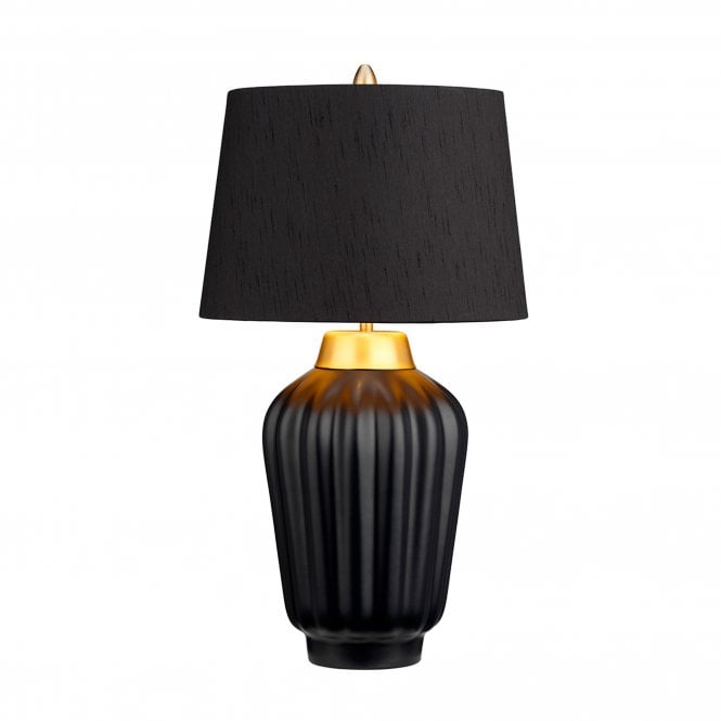 Bexley Table Lamp Black & Brushed Brass with Balck Faux Silk Shade