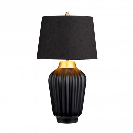 Bexley Table Lamp Black & Brushed Brass with Balck Faux Silk Shade