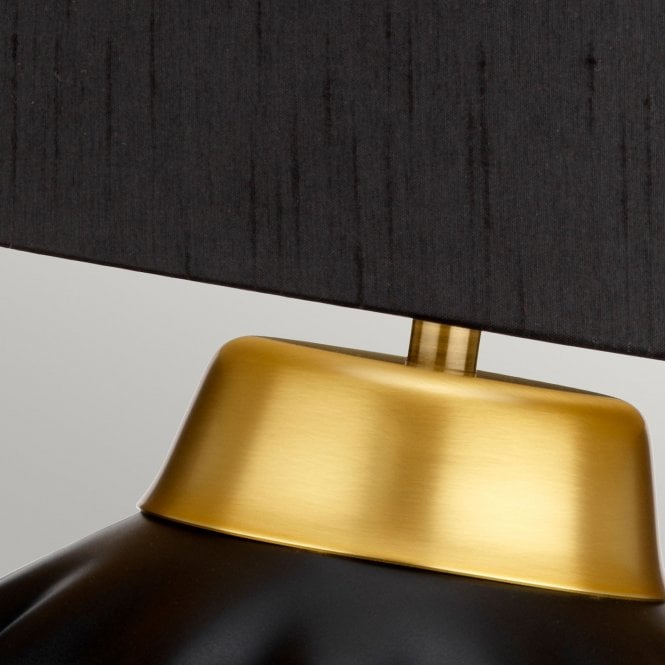 Bexley Table Lamp Black & Brushed Brass with Balck Faux Silk Shade