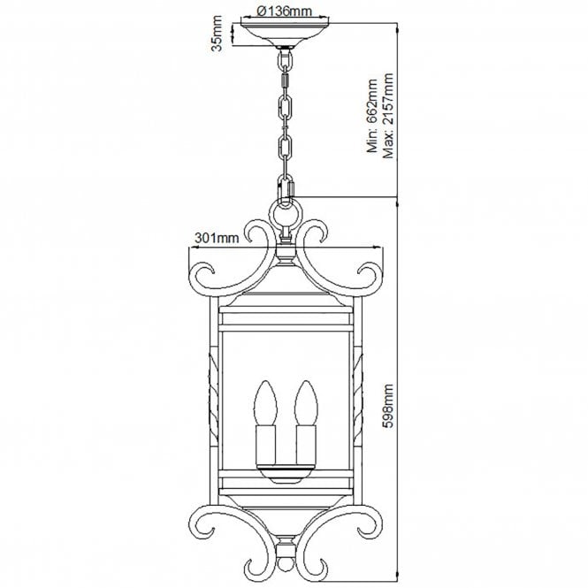 Casa 3 Light Lantern IP44 Seedy Glass Shade Olde Black