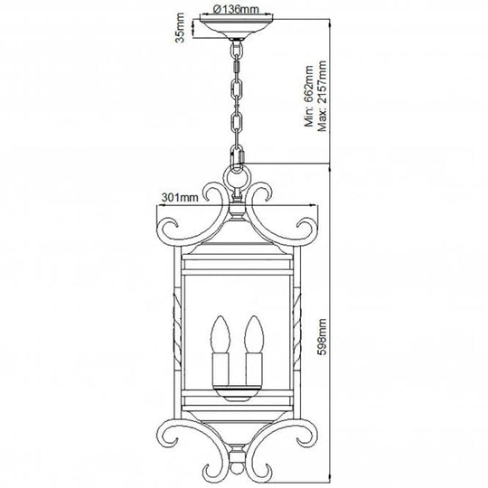 Casa 3 Light Lantern IP44 Seedy Glass Shade Olde Black