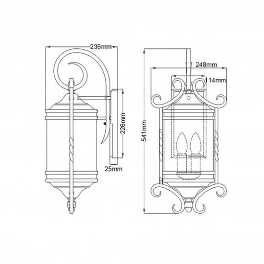 Casa Double Wall Lantern IP44 Seedy Glass Shade Olde Black