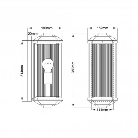 Castelle 1 Light Medium Wall Lantern Ribbed Etched Glass Black