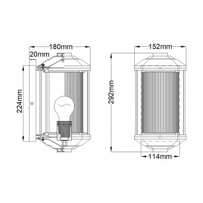 Castelle 1 Light Small Wall Lantern Ribbed Etched Glass Black