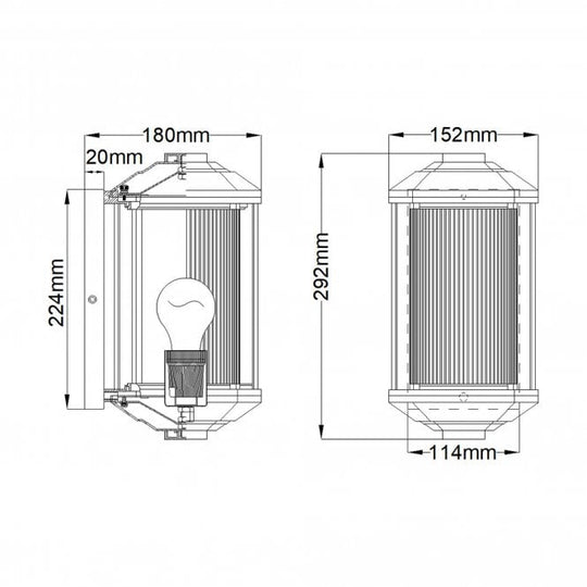 Castelle 1 Light Small Wall Lantern Ribbed Etched Glass Black