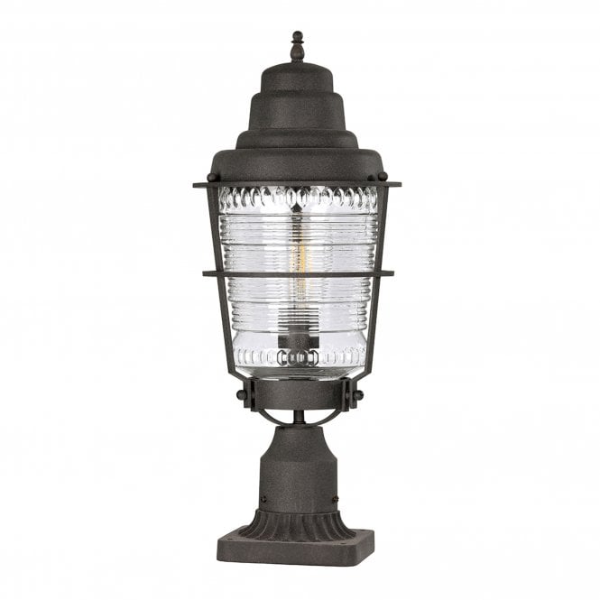 Chance Harbor 1 Light Pedestal Lantern Ribbed Glass IP44 Weathered Zinc