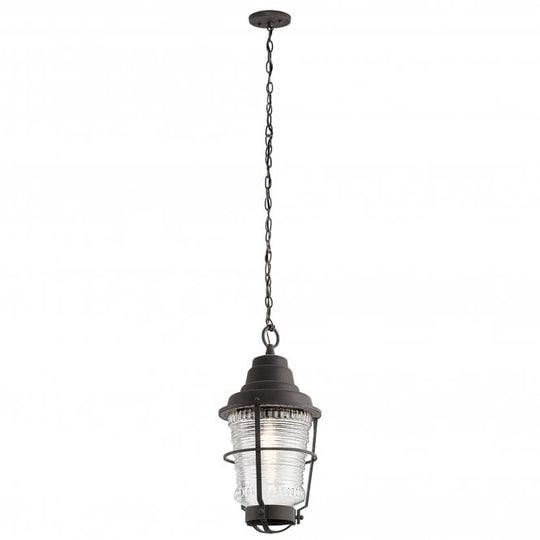 Chance Harbor 1 Light Chain Lantern Ribbed Glass IP44 Weathered Zinc