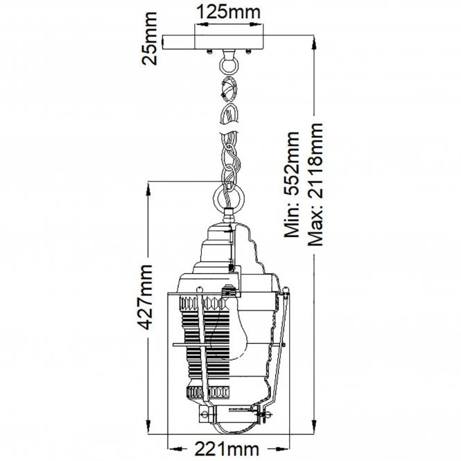 Chance Harbor 1 Light Chain Lantern Ribbed Glass IP44 Weathered Zinc