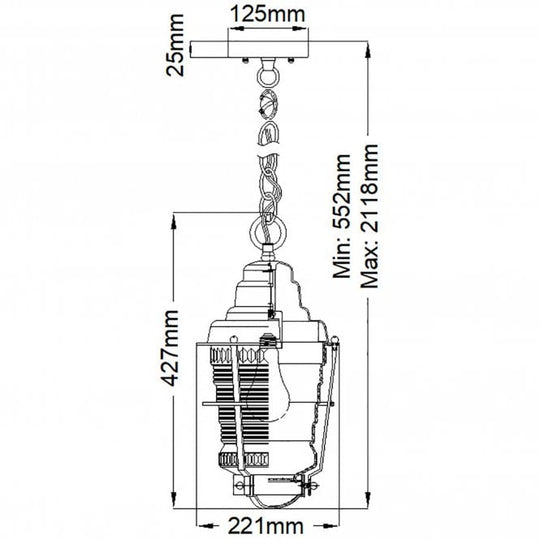 Chance Harbor 1 Light Chain Lantern Ribbed Glass IP44 Weathered Zinc