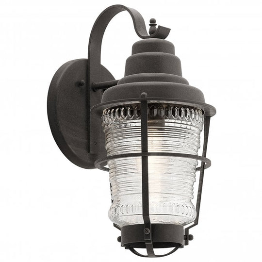 Chance Harbor 1 Light Medium Wall Lantern Ribbed Glass IP44 Weathered Zinc