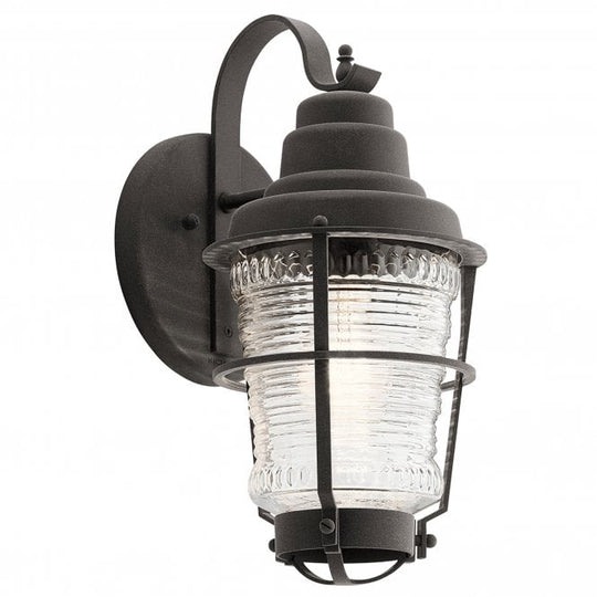 Chance Harbor 1 Light Small Wall Lantern Ribbed Glass IP44 Weathered Zinc