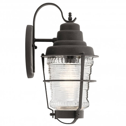 Chance Harbor 1 Light Small Wall Lantern Ribbed Glass IP44 Weathered Zinc
