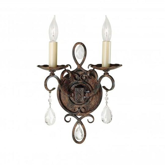 Chateau 2 Light Wall Light Glass Crystals Mocha Bronze