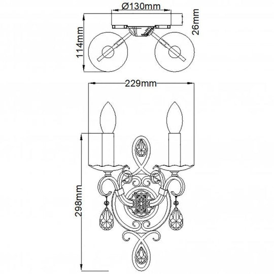 Chateau 2 Light Wall Light Glass Crystals Mocha Bronze