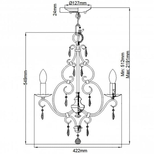 Chateau 4 Light Chandelier Glass Crystals Mocha Bronze