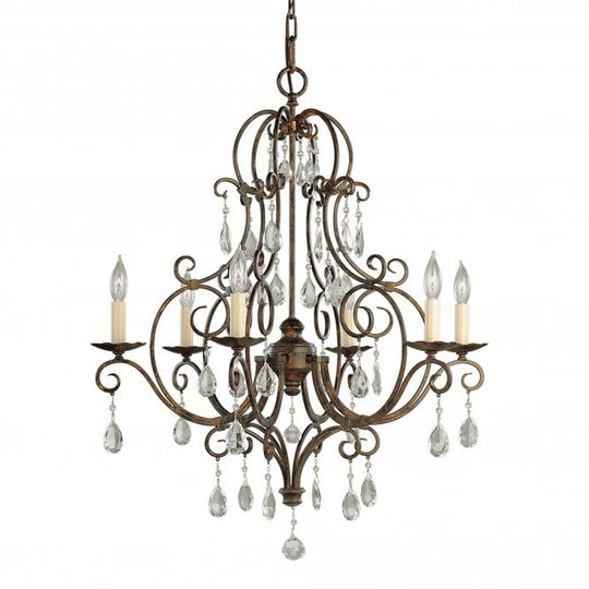 Chateau 6 Light Chandelier Glass Crystals Mocha Bronze