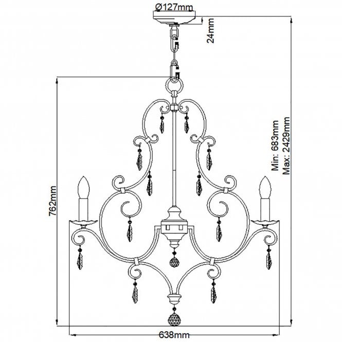 Chateau 6 Light Chandelier Glass Crystals Mocha Bronze