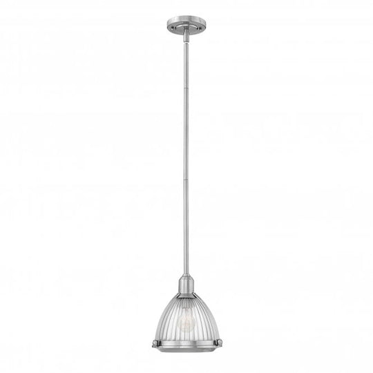 Elroy Single Pendant Light Ribbed Optic Glass Brushed Nickel