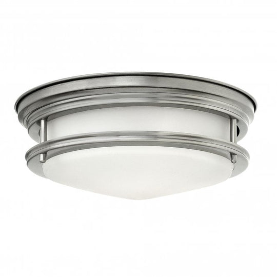 Hadrian 2 Light Flush Ceiling Fitting Opal Glass Antique Nickel