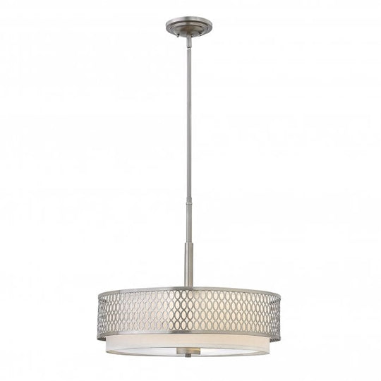 Jules 3 Light Semi Flush / Pendant Brushed Nickell with White Linen Shade