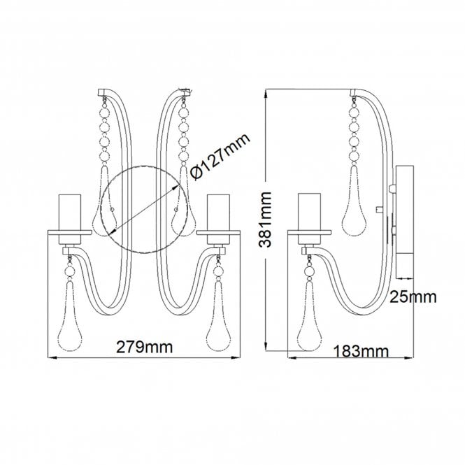 Karlee Double Wall Light Classic Pewter with antique-style droplets