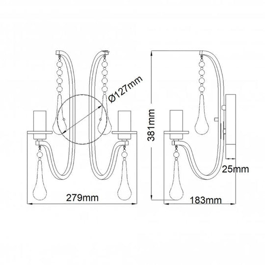 Karlee Double Wall Light Classic Pewter with antique-style droplets