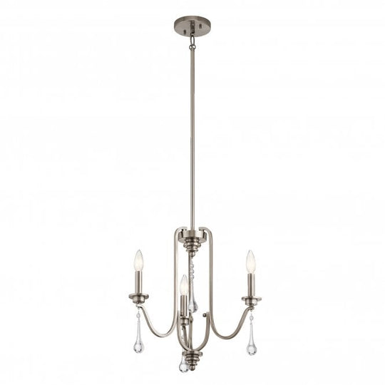 Karlee 3 Light Chandelier Classic Pewter with antique-style droplets