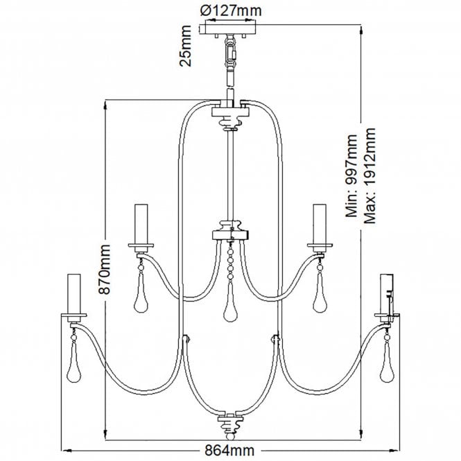 Karlee 9 Light Chandelier Classic Pewter with antique-style droplets
