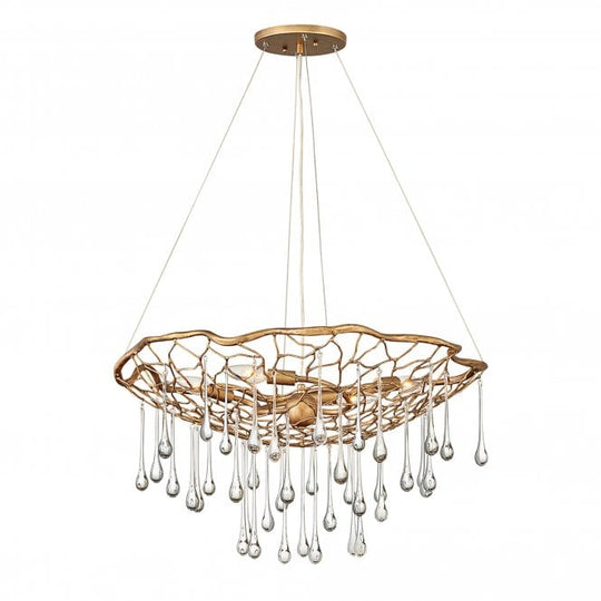 Laguna 4 Light Pendant Light Burnished Gold Glass Droplets