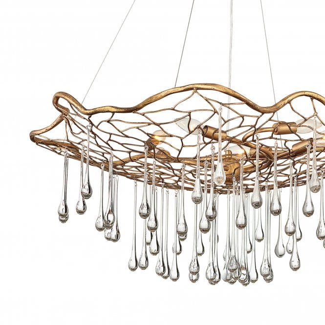 Laguna 6 Light Pendant Light Burnished Gold Glass Droplets