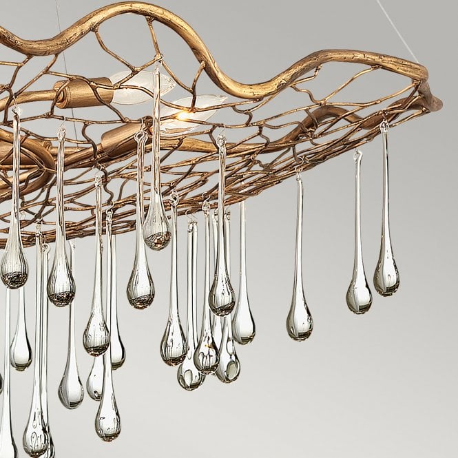 Laguna 6 Light Pendant Light Burnished Gold Glass Droplets