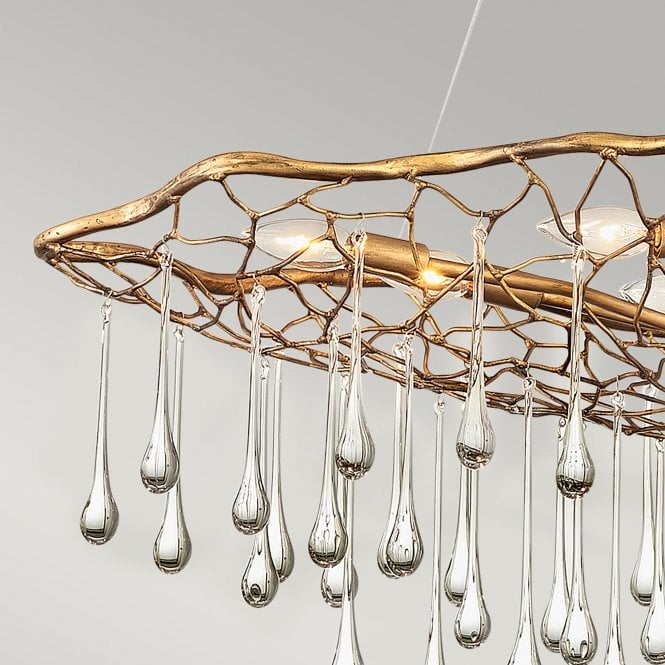 Laguna 8 Light Pendant Light Burnished Gold Glass Droplets
