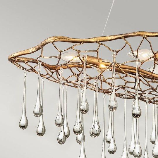 Laguna 8 Light Pendant Light Burnished Gold Glass Droplets