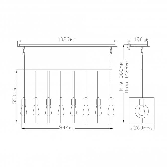Ludlow 8 Light Pendant - Brushed Graphite