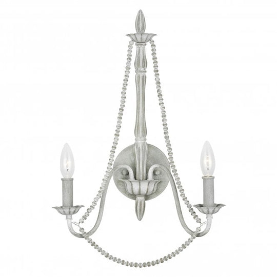 Maryville Double Light Wall Light Washed Grey Delicate Wood Bead Strands