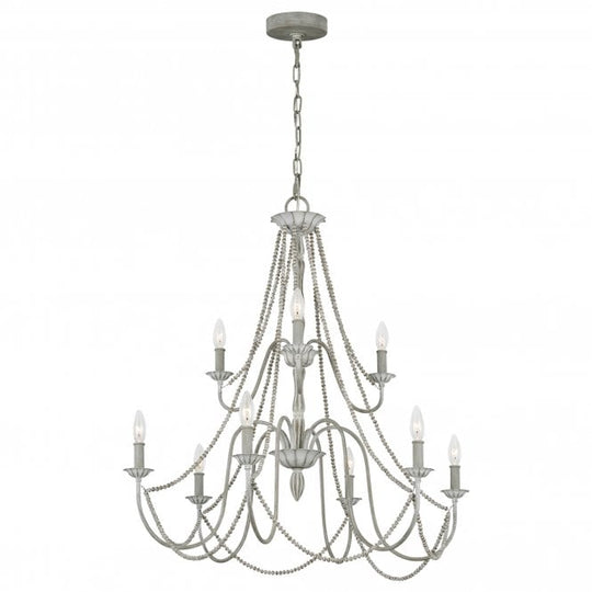 Maryville 9 Light Chandelier Washed Grey Delicate Wood Bead Strands