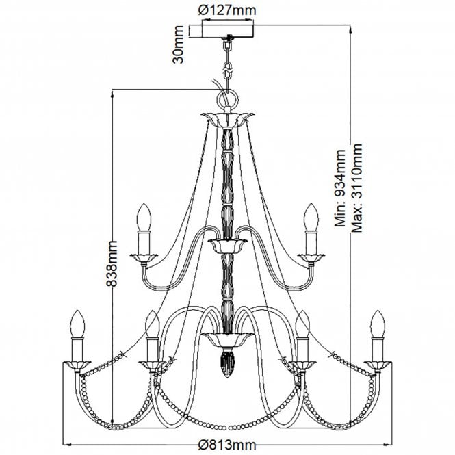 Maryville 9 Light Chandelier Washed Grey Delicate Wood Bead Strands