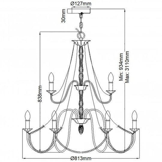 Maryville 9 Light Chandelier Washed Grey Delicate Wood Bead Strands