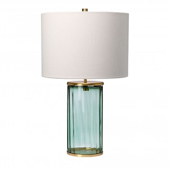 Reno Table Lamp Green / Aged Brass Cream Faux Silk Shade