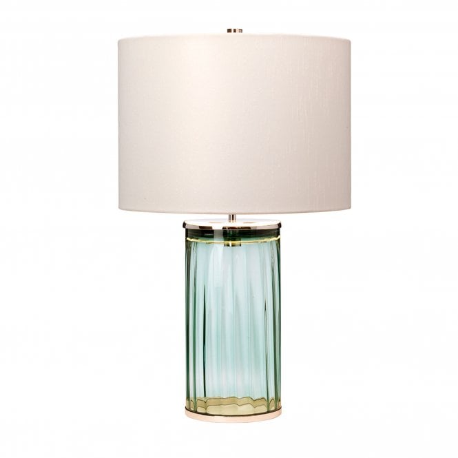 Reno Table Lamp Green / Polished Nickel Cream Faux Silk Shade