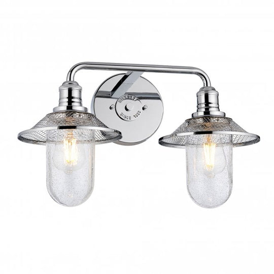 Rigby 2 Light Wall Light IP44 Polished Chrome With Clear Seeded Glass