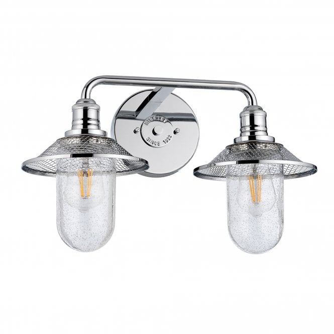 Rigby 2 Light Wall Light IP44 Polished Chrome With Clear Seeded Glass