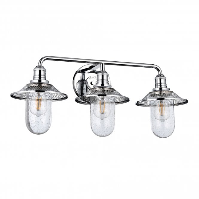 Rigby 3 Light Wall Light IP44 Polished Chrome With Clear Seeded Glass